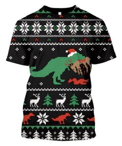 Dinosaur Merry Christmas Custom T-shirt - Hoodies Apparel HD-UGL110193 3D Custom Fleece Hoodies T-Shirt S 