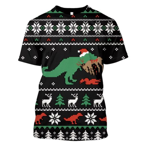 Dinosaur Merry Christmas Custom T-shirt - Hoodies Apparel HD-UGL110193 3D Custom Fleece Hoodies T-Shirt S