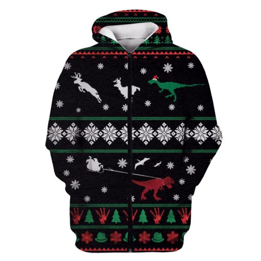 DINOSAURS IN CHRISTMAS DAY Custom T-shirt - Hoodies Apparel HD-UGL110213 3D Custom Fleece Hoodies Zip Hoodie S