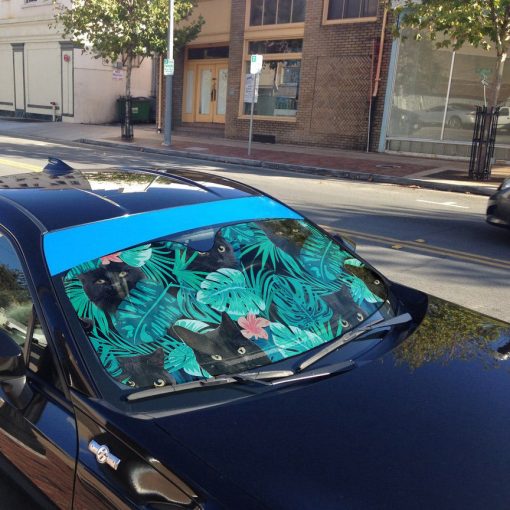 Gearhumans 3D Black Cat Tropical Car Auto Sunshade