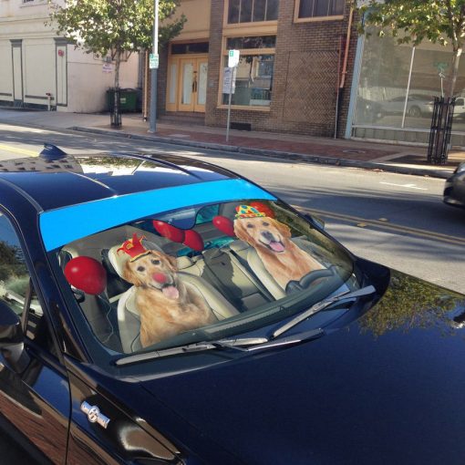 Gearhumans 3D Golden Retriever Dog Clowns Custom Car Auto Sunshade - Image 4