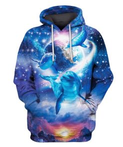 Dolphins in the space with planets Custom T-shirt - Hoodies Apparel GH110410 3D Custom Fleece Hoodies Hoodie S