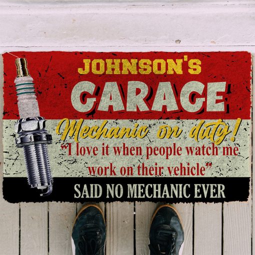 Gearhumans 3D Garage Mechanic On Duty Custom Name Doormat - Image 2