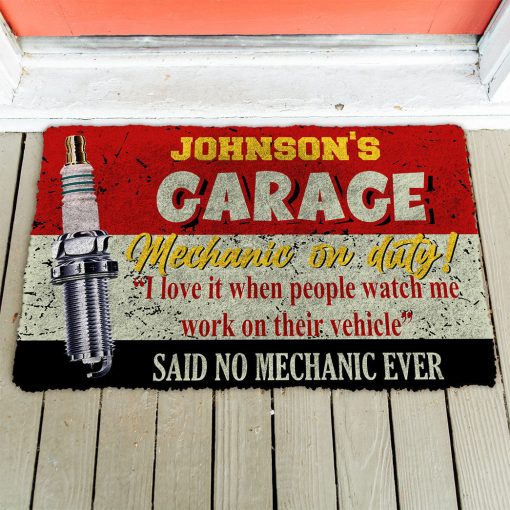 Gearhumans 3D Garage Mechanic On Duty Custom Name Doormat - Image 3