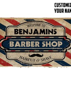 Gearhumans 3D Barber Shop Custom Name Doormat