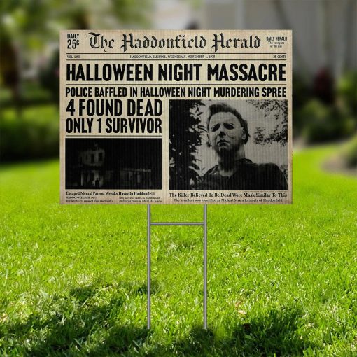 Gearhumans 3D Halloween Michael Myers Haddonfield Herald Custom Yard Sign