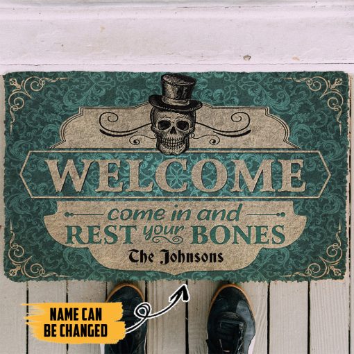 Gearhumans 3D Skeleton Welcome Come In Halloween Custom Name Doormat - Image 2