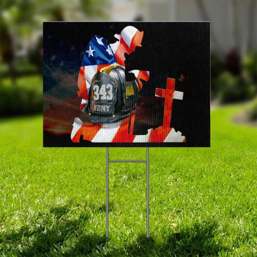 Gearhumans 3D Firefighter Helmet Patriot Day Custom Yard Sign