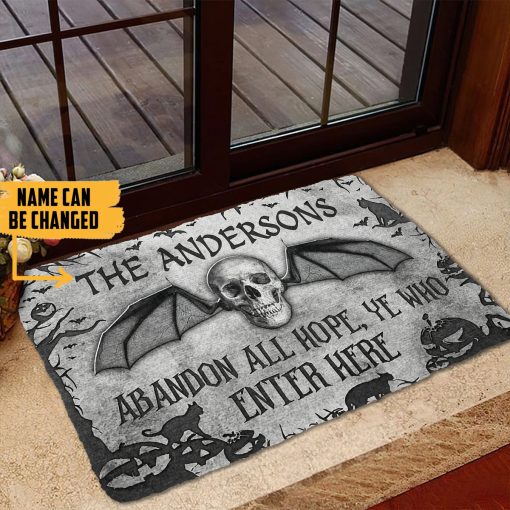 Gearhumans 3D Skull Skeleton Goth Family Halloween Custom Name Doormat