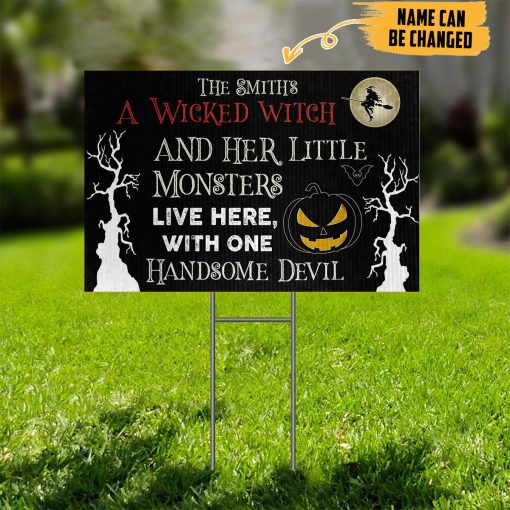 Gearhumans 3D Halloween Wicked Witch Monsters And Devil Custom Name Yard Sign - Image 2