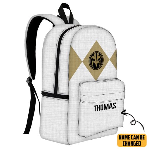 Gearhumans 3D White Ranger Custom Name Backpack - Image 2