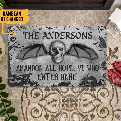 Gearhumans 3D Skull Skeleton Goth Family Halloween Custom Name Doormat