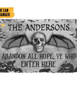 Gearhumans 3D Skull Skeleton Goth Family Halloween Custom Name Doormat