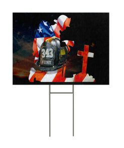 Gearhumans 3D Firefighter Helmet Patriot Day Custom Yard Sign