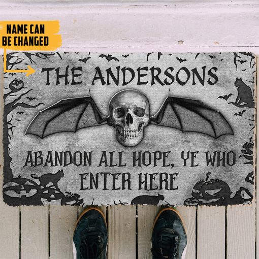Gearhumans 3D Skull Skeleton Goth Family Halloween Custom Name Doormat