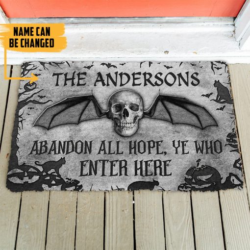 Gearhumans 3D Skull Skeleton Goth Family Halloween Custom Name Doormat