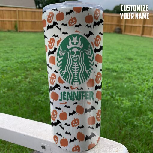 Gearhumans 3D Halloween Pumpkin SB Custom name Design Vacuum Insulated Tumbler