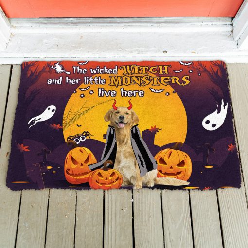 Gearhumans 3D Halloween The Wicked Witch And Her Monster Custom Doormat