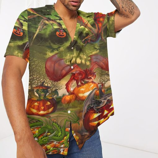 Gearhumans 3D Spooky Dragon Halloween Custom Hawaiian Shirt - Image 4