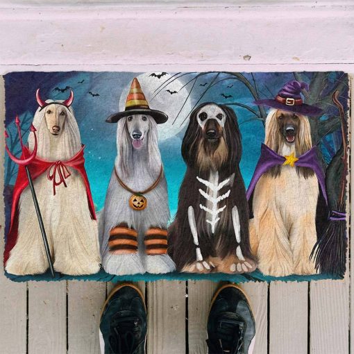 Gearhumans 3D Afghan Hounds Dog Halloween Custom Doormat - Image 3