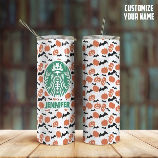 Gearhumans 3D Halloween Pumpkin SB Custom name Design Vacuum Insulated Tumbler