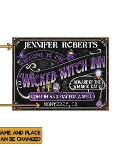 Gearhumans 3D Halloween Witch Inn Black Cat Stay For A Spell Black Custom Name Custom Text Yard Sign