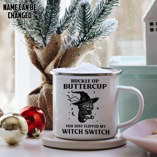 Gearhumans 3D Buckle Up Buttercup You Just Flipped My Witch Switch Custom Name Camping Mug - Image 4