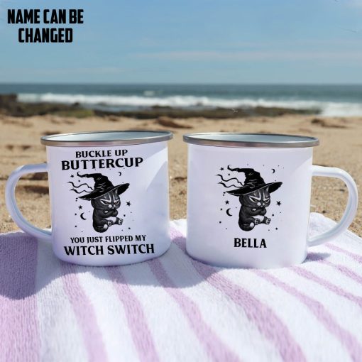 Gearhumans 3D Buckle Up Buttercup You Just Flipped My Witch Switch Custom Name Camping Mug - Image 3
