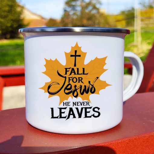 Gearhumans 3D Fall For Jesus He Never Leaves Custom Camping Mug - Image 7