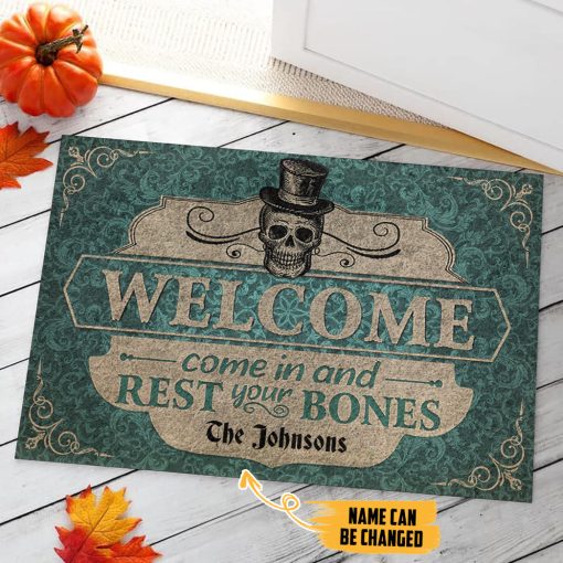 Gearhumans 3D Skeleton Welcome Come In Halloween Custom Name Doormat - Image 6