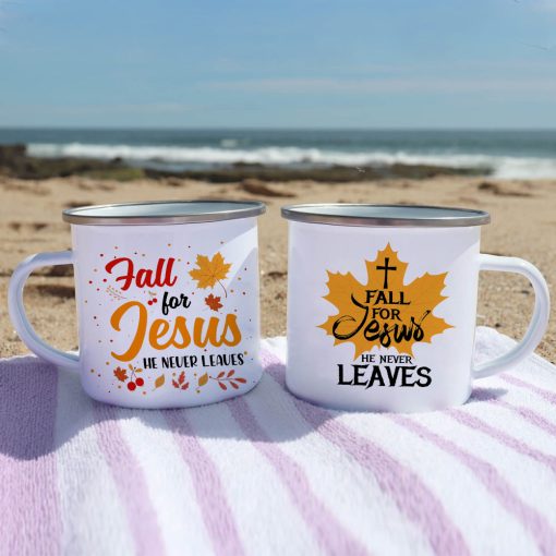 Gearhumans 3D Fall For Jesus He Never Leaves Custom Camping Mug - Image 5