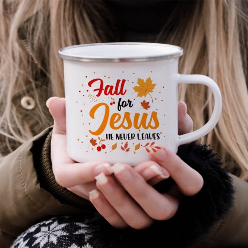 Gearhumans 3D Fall For Jesus He Never Leaves Custom Camping Mug - Image 6