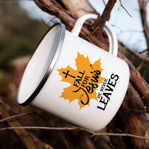 Gearhumans 3D Fall For Jesus He Never Leaves Custom Camping Mug - Image 3