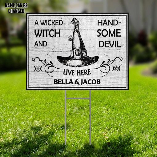 Gearhumans 3D Halloween Wicked With and Handsome Devil Custom Name Yard Sign