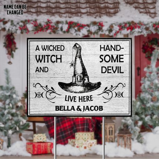 Gearhumans 3D Halloween Wicked With and Handsome Devil Custom Name Yard Sign