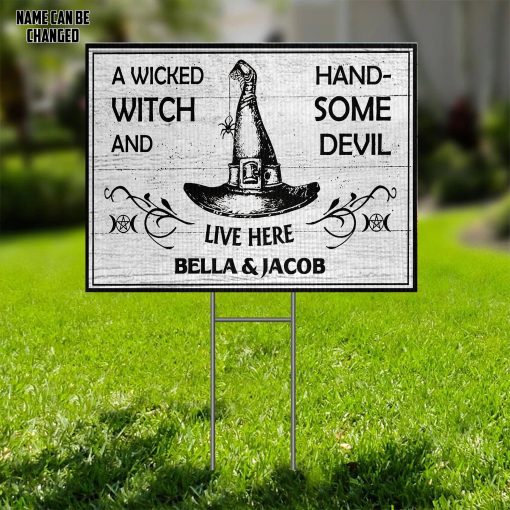 Gearhumans 3D Halloween Wicked With and Handsome Devil Custom Name Yard Sign