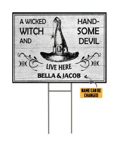 Gearhumans 3D Halloween Wicked With and Handsome Devil Custom Name Yard Sign