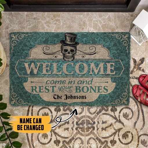 Gearhumans 3D Skeleton Welcome Come In Halloween Custom Name Doormat - Image 4