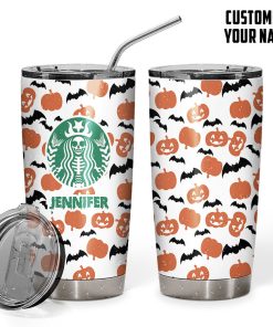 Gearhumans 3D Halloween Pumpkin SB Custom name Design Vacuum Insulated Tumbler