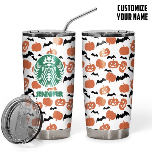 Gearhumans 3D Halloween Pumpkin SB Custom name Design Vacuum Insulated Tumbler