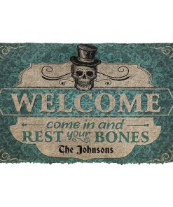 Gearhumans 3D Skeleton Welcome Come In Halloween Custom Name Doormat