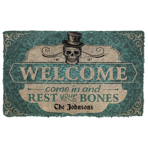 Gearhumans 3D Skeleton Welcome Come In Halloween Custom Name Doormat