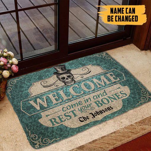 Gearhumans 3D Skeleton Welcome Come In Halloween Custom Name Doormat - Image 3