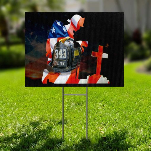 Gearhumans 3D Firefighter Helmet Patriot Day Custom Yard Sign