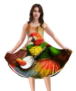 Gearhumans 3D Banjo Parrot Plucks A Pretty Tune Custom Women Dress