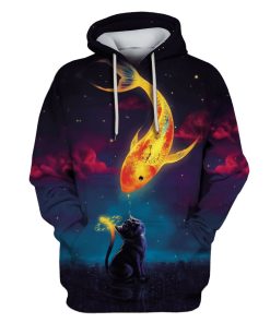 Funny The Cat and The Fish Custom T-shirt - Hoodies Apparel HD-GH110470 3D Custom Fleece Hoodies Hoodie S 