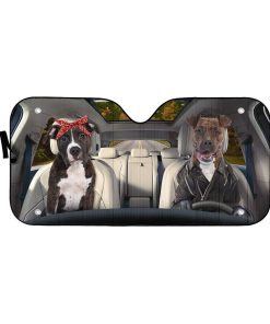 Gearhuman 3D American Staffordshire Terrier Couple Dog Auto Car Sunshade GV010312 Auto Sunshade 57''x27.5''