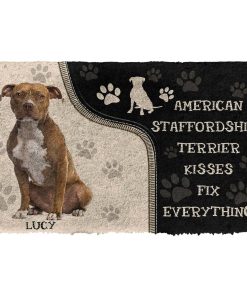 Gearhuman 3D American Staffordshire Terrier Kisses Fix Anything Custom Name Doormat GV010318 Doormat Doormat S(15,8''x23,6'')