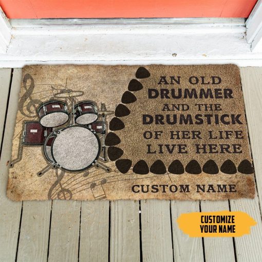 Gearhuman 3D An Old Drummer And The Drumstick Of Her Life Custom Name Doormat GB21019 Doormat