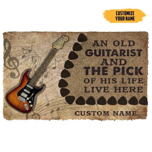Gearhuman 3D An Old Electric Guitarist And The Pick Of His Life Custom Name Doormat GB21011 Doormat Doormat S(15,8''x23,6'')